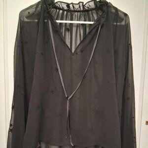 Women's Black Sheer Long Sleeve Blouse